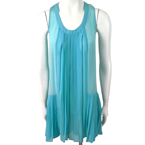 Anthropologie Maeve Pleated Racerback Shift Dress Womens Medium Petite Chiffon - Picture 2 of 14
